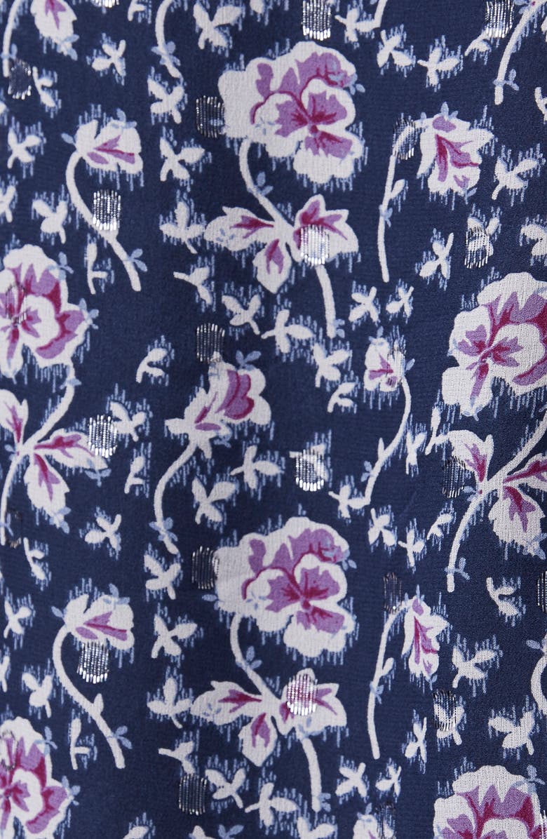 PAIGE Chamomile Long Sleeve Metallic Silk Georgette Midi Wrap Dress, Alternate, color, 