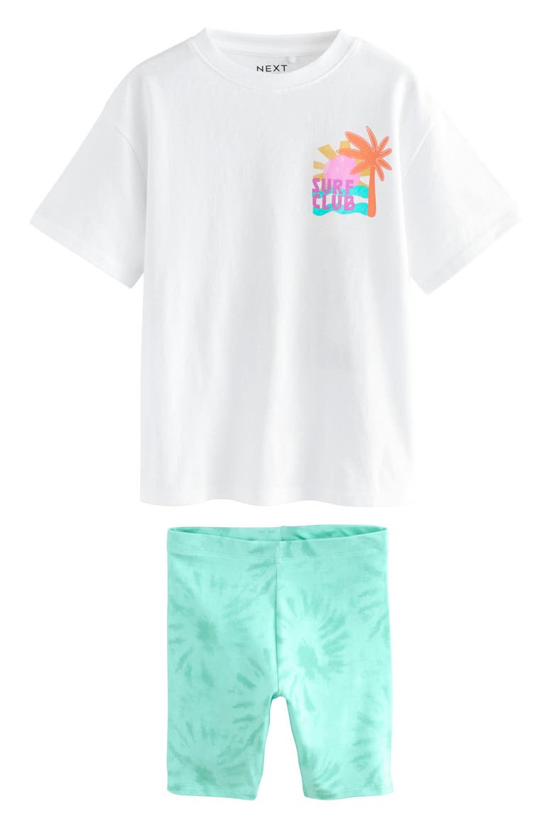 Kids' Summer Days Graphic T-Shirt & Bike Shorts Set, Main, color, BLUE