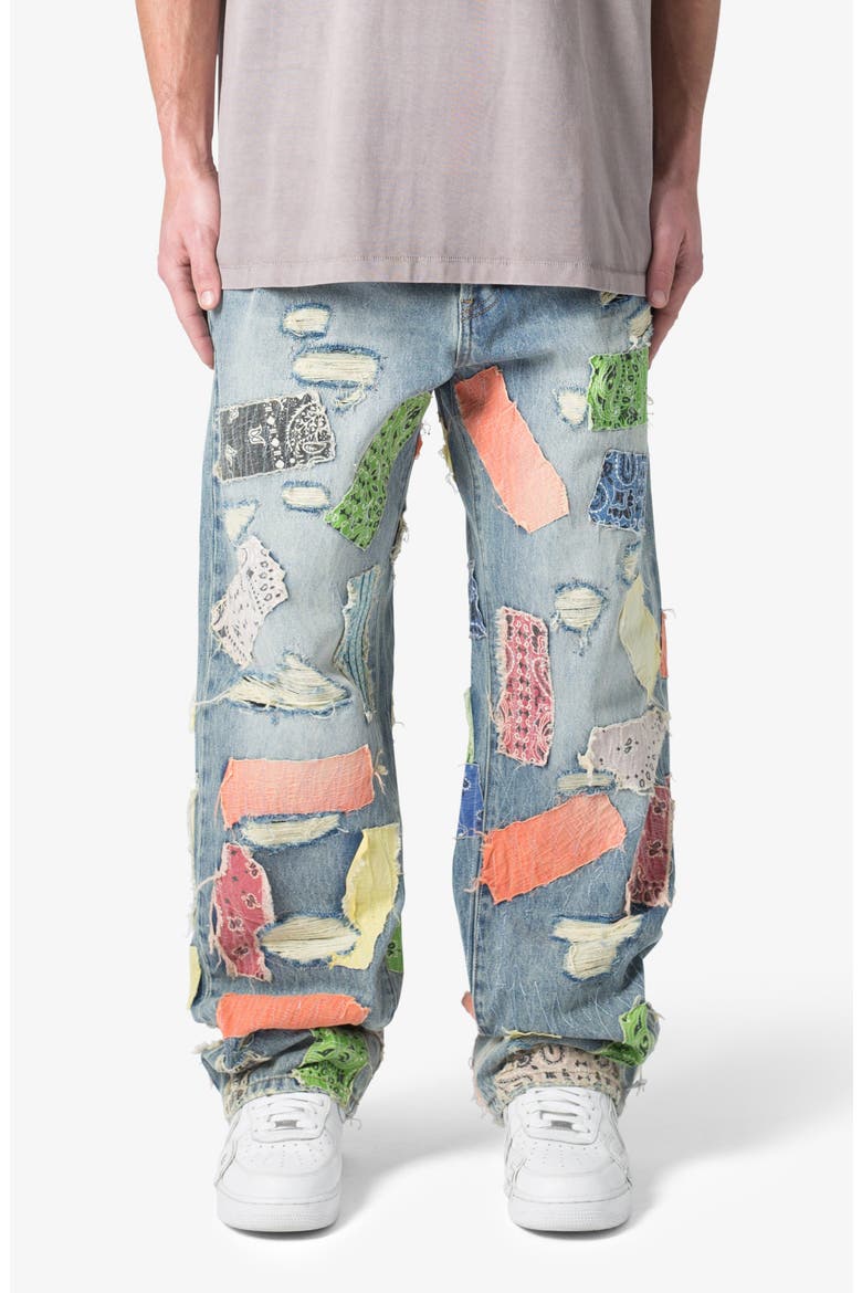Ultrabaggy Ripped Bandana Patch Jeans, Main, color, BLUE/ MULTI