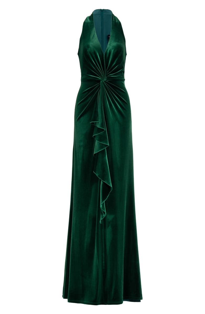 Tadashi Shoji Center Twist Sleeveless Velvet Gown, Alternate, color, Pine