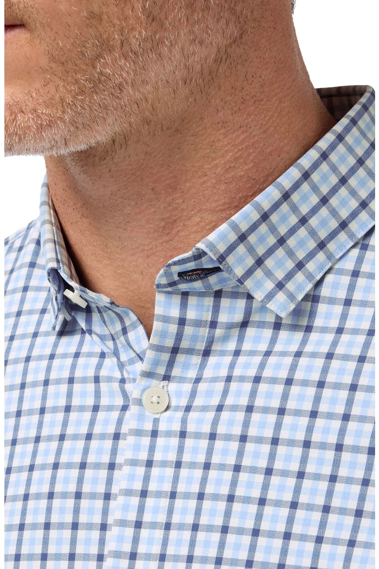 Leeward No Tuck Trim Fit Performance Button-Up Shirt, Alternate, color, CLOUD BLUE HUDSON PLAID