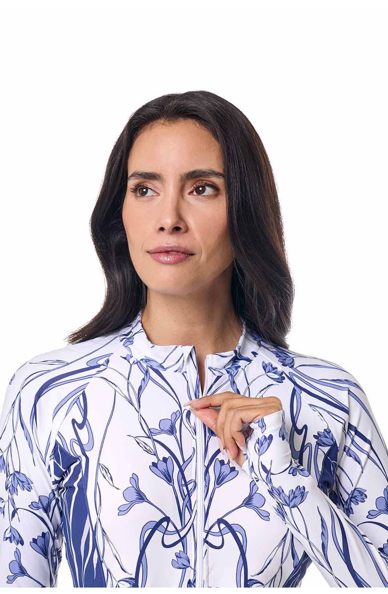 Coolibar Women's Zip Rash Guard - UPF 50+ Sun Protection - Escalante, Alternate, color, Future Dusk Colorblock