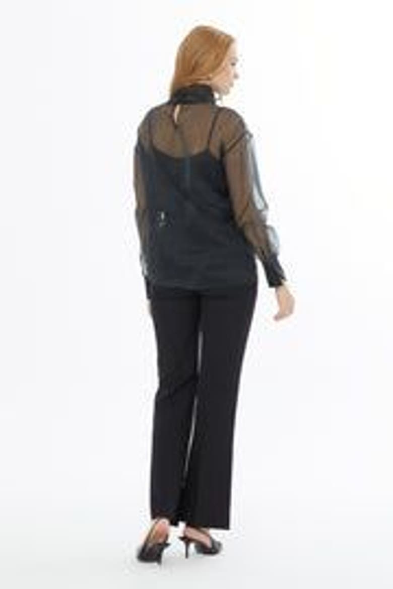 High Neck Sheer Silk Blouse with Back Button, Alternate, color, Black