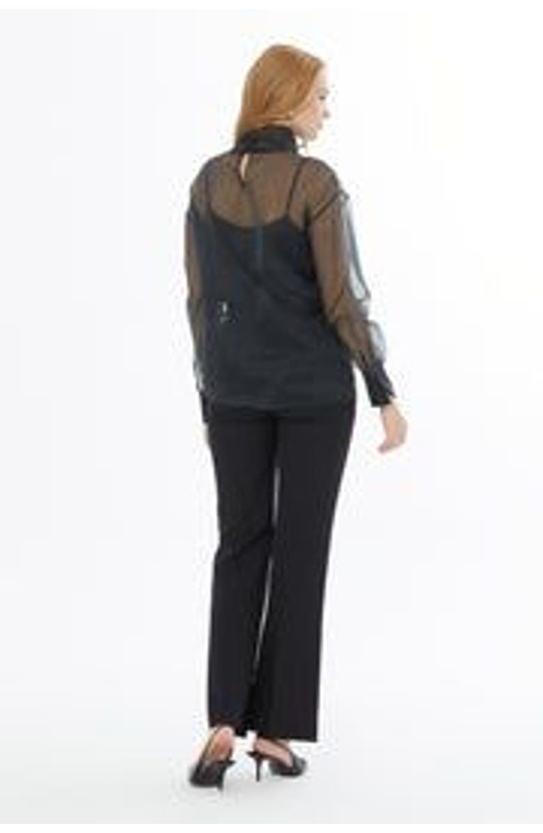Gizia High Neck Sheer Silk Blouse with Back Button, Alternate, color, Black