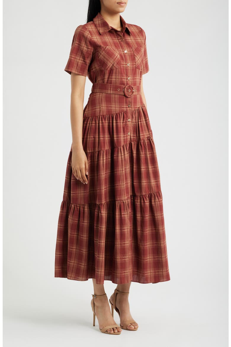 Plaid Belted Maxi Dress, Alternate, color, BURGUNDY PLAID
