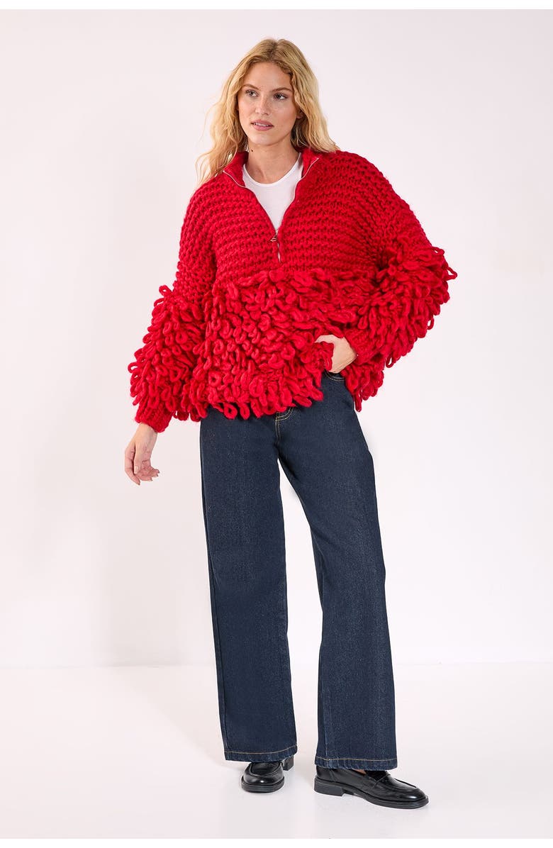 NASTY GAL Loopy Quarter Zip Sweater, Alternate, color, Red