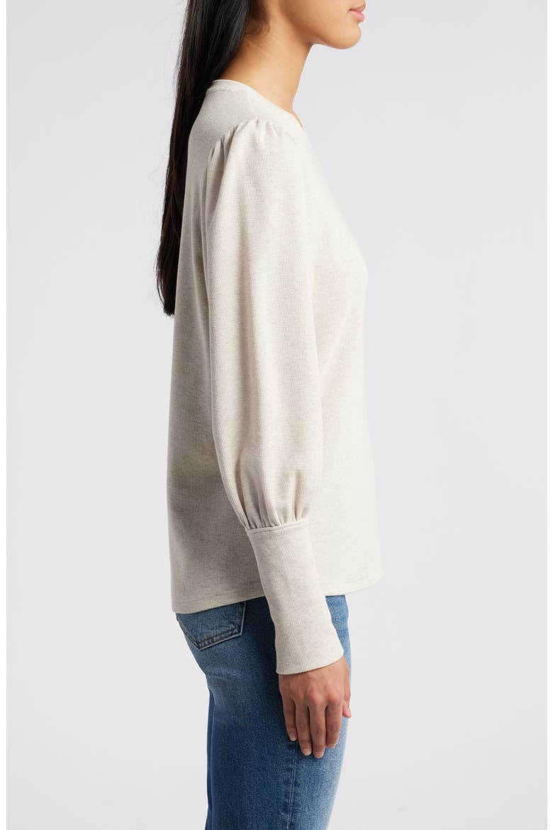 Crewneck Puff Sleeve Rib Top, Alternate, color, BEIGE OATMEAL LIGHT HEATHER