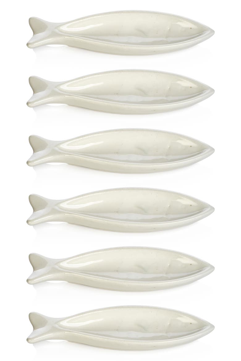 Coral Beach Ceramic Set of 6 Fish Bowls, Main, color, WHITE