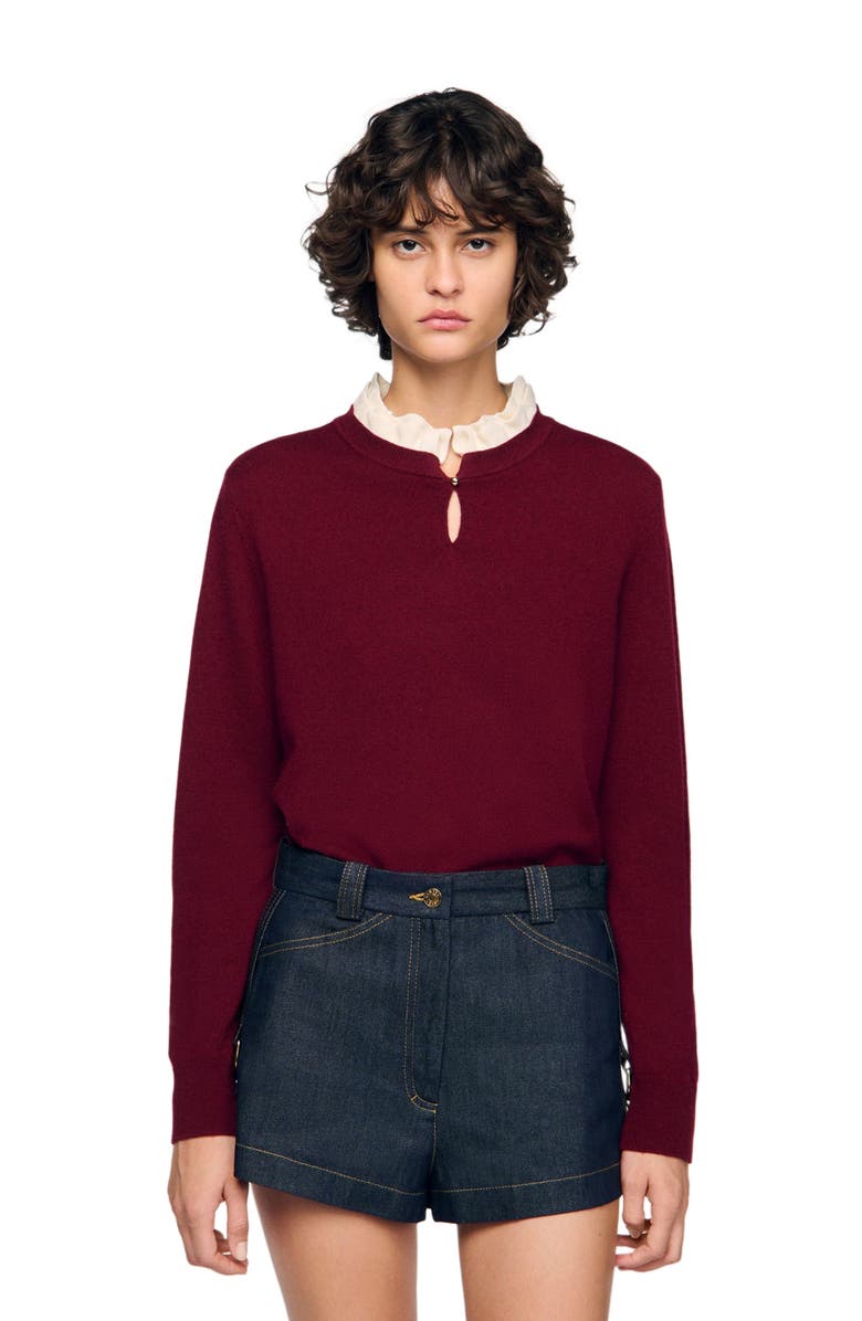 SANDRO Ruffled-neck sweater, Main, color, Bordeaux