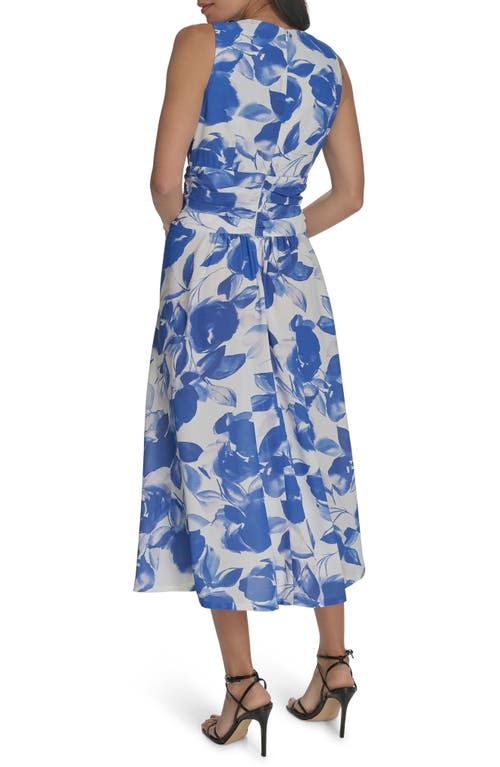 Calvin Klein Floral Knot Front Gauze Midi Dress In Opal Multi