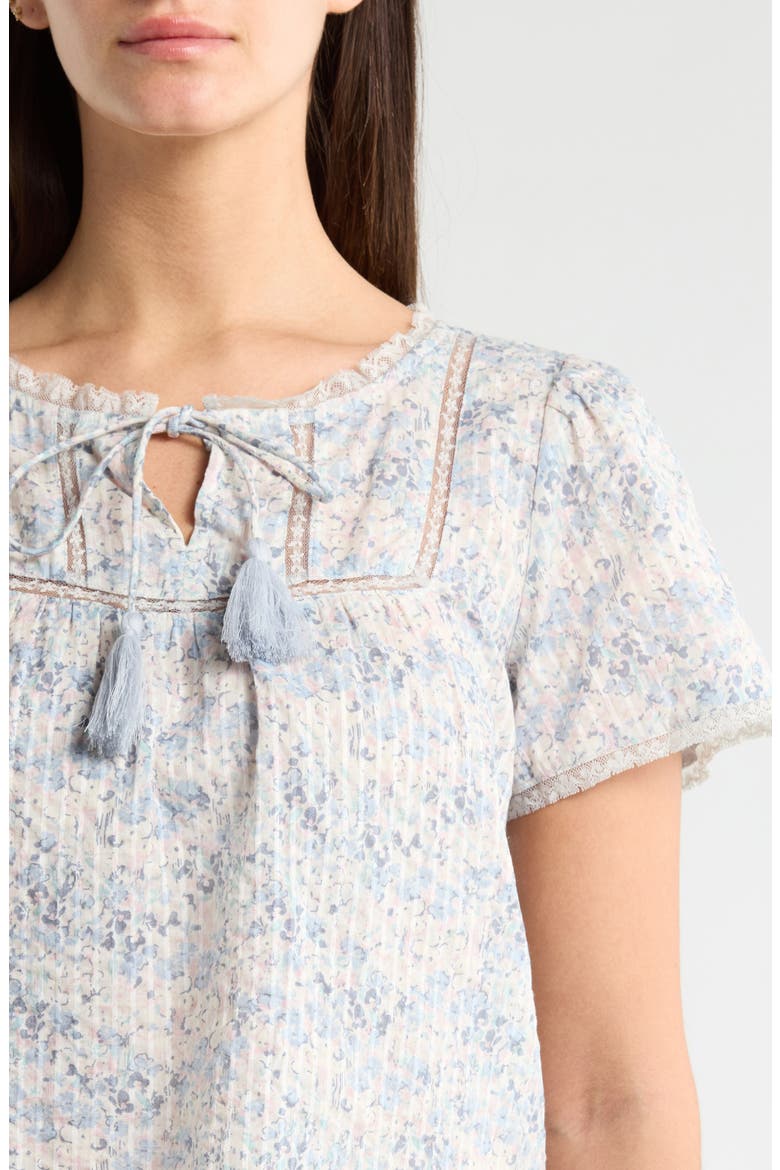 Floral Flutter Sleeve Cotton Blend Top, Alternate, color, BLUE FLORAL