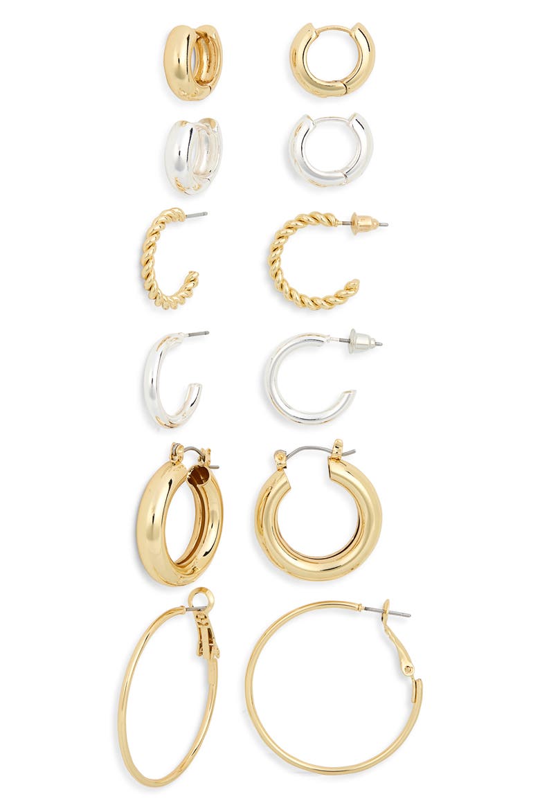 Set of 6 Hoop Earrings, Main, color, 14K GOLD AND SS DIPPED