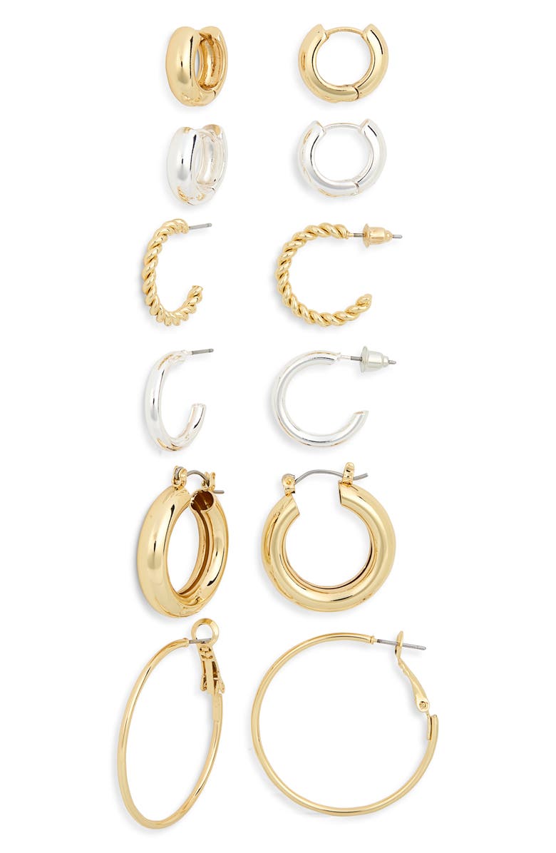 BP. Set of 6 Hoop Earrings, Main, color, 14K Gold And Ss Dipped