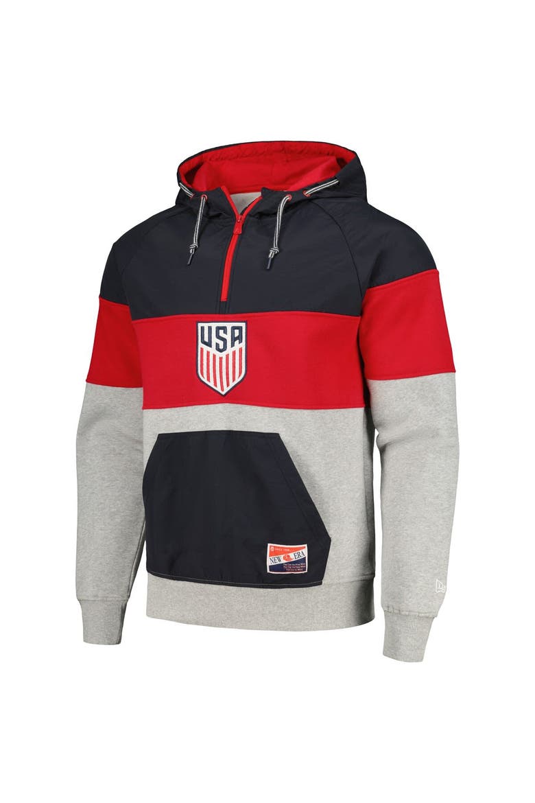 Men's 5th & Ocean by New Era Navy/Gray USMNT Raglan Quarter-Zip Hoodie, Alternate, color, Navy