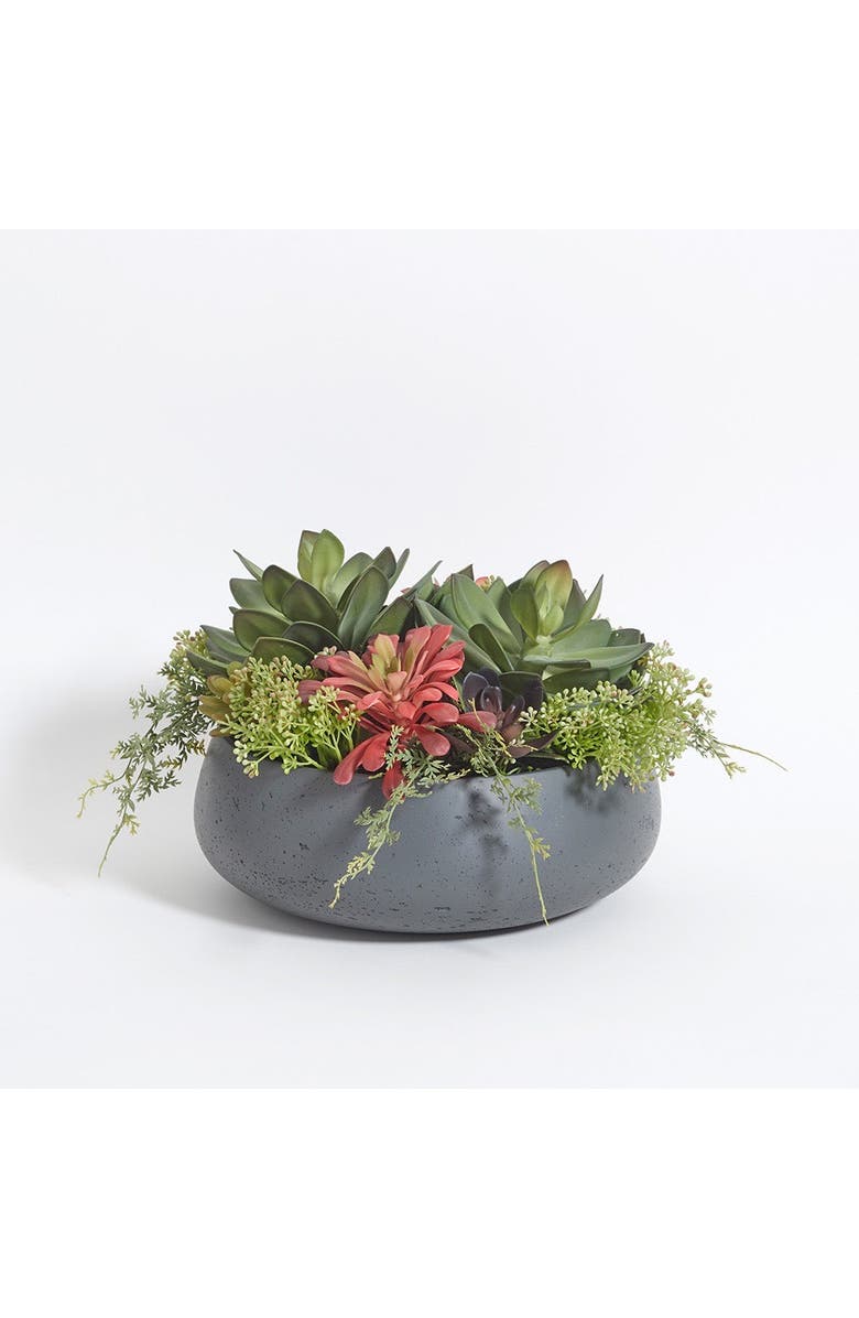 CG Hunter Round Artificial Succulent Arrangement, Gray Planter, Main, color, Grey