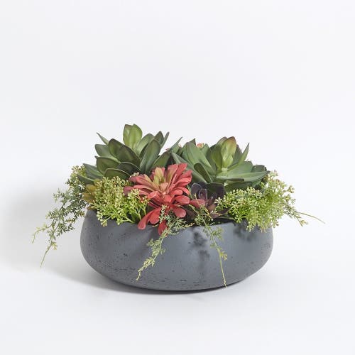 Cg Hunter Round Artificial Succulent Arrangement, Gray Planter In Gray