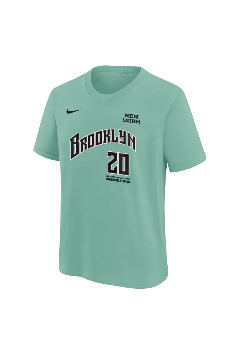 Youth Nike Sabrina Ionescu Mint New York Liberty Rebel Edition Name & Number T-Shirt, Alternate, color, Mint