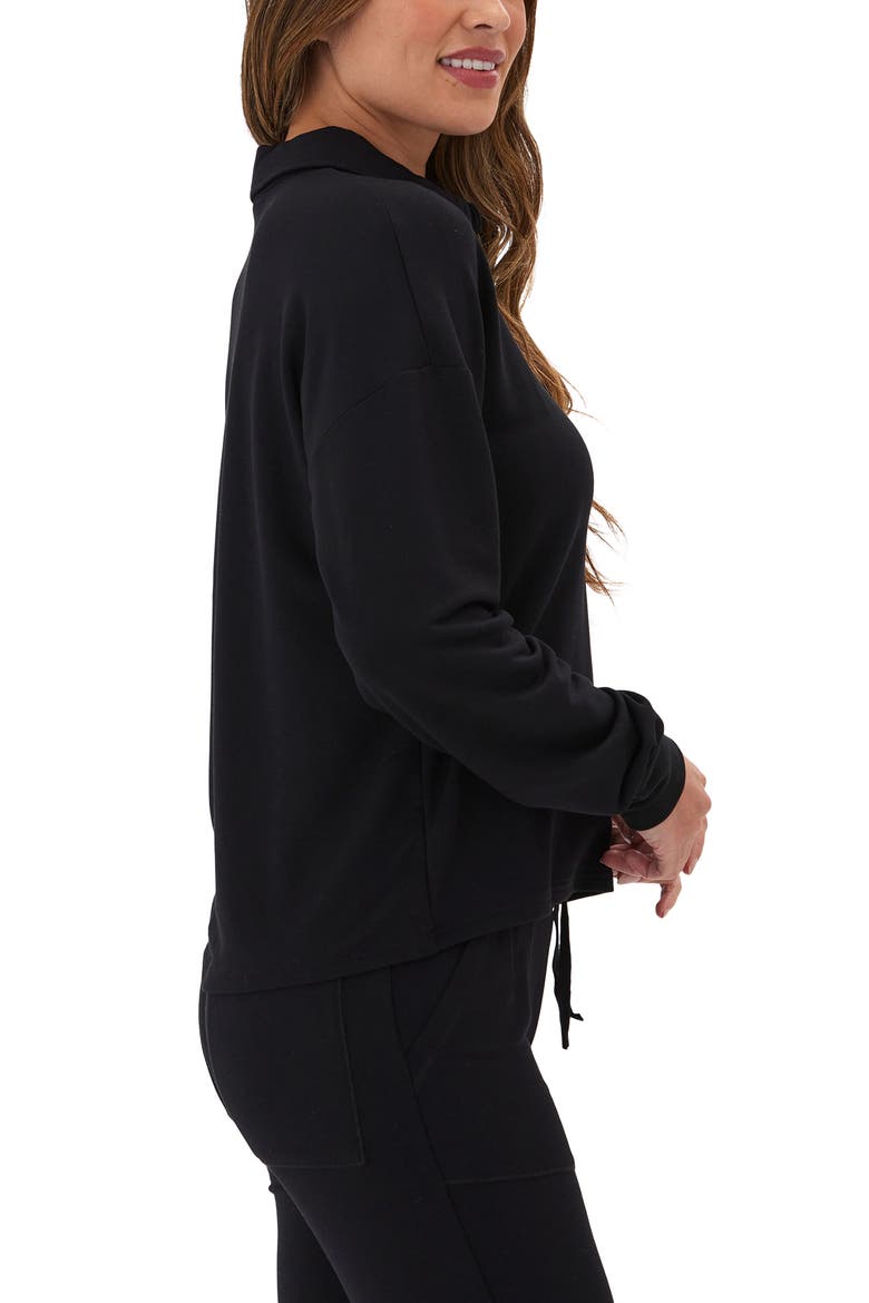 Eleanor Long Sleeve Terry Polo, Alternate, color, BLACK