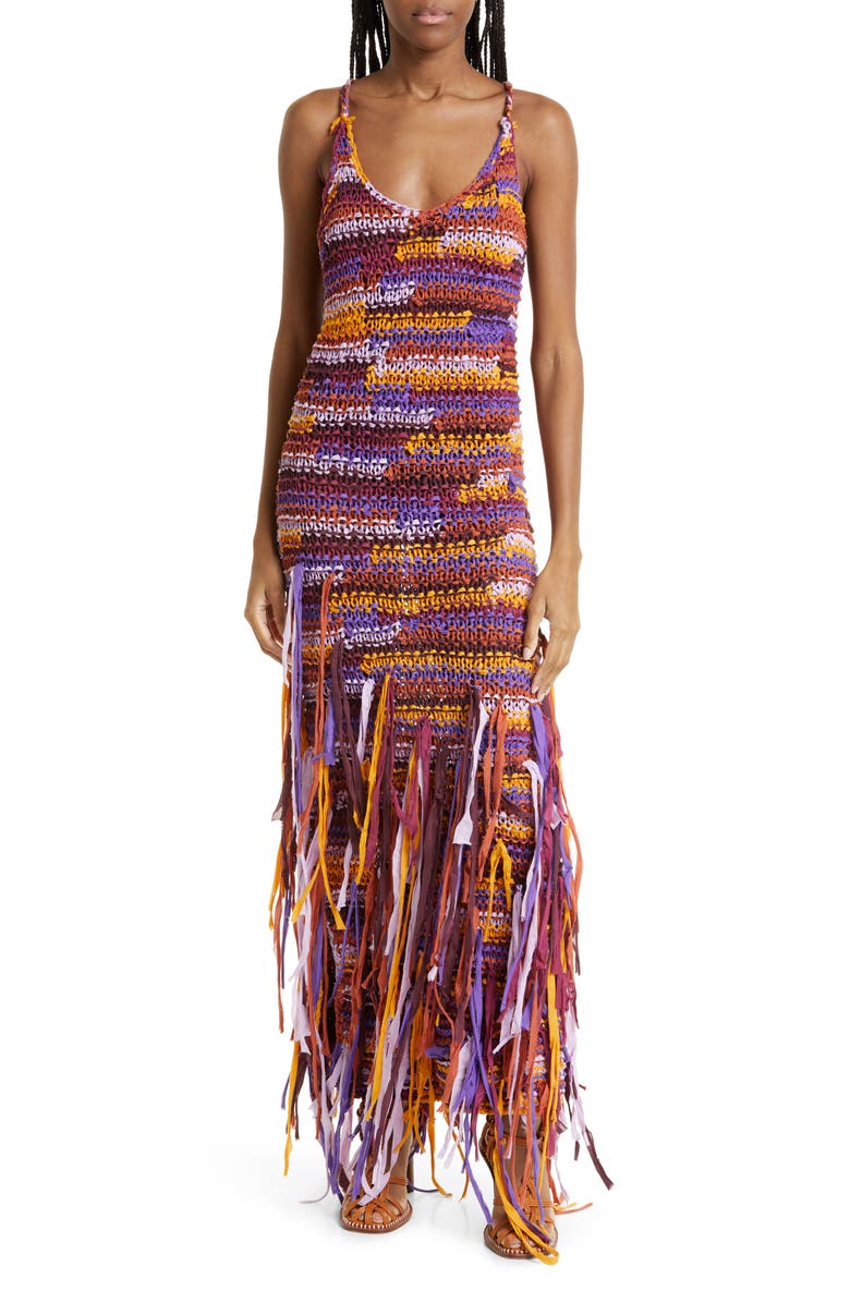 Ulla Johnson Emmalina Crochet Fringe Cotton & Silk Maxi Dress, Main, color, 