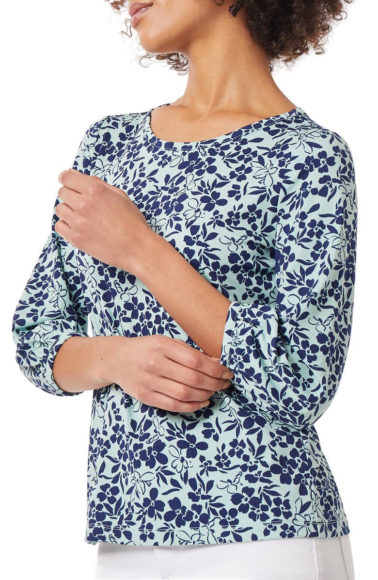 Jones New York Floral Three-Quarter Sleeve Top, Alternate, color, 