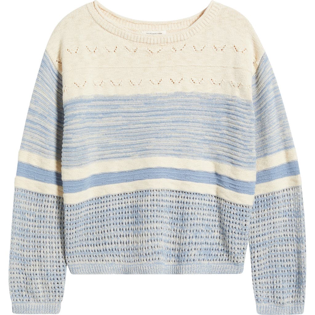 Beachlunchlounge Polla Stripe Mixed Stitch Boat Neck Sweater In Clear Sky