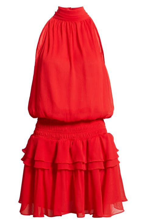 Leah Mock Neck Ruffle Dress