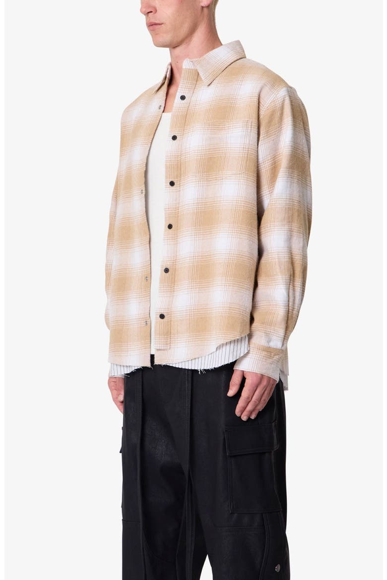 Oversize Plaid Double Layered Cotton Flannel Snap-Up Overshirt, Alternate, color, TAN