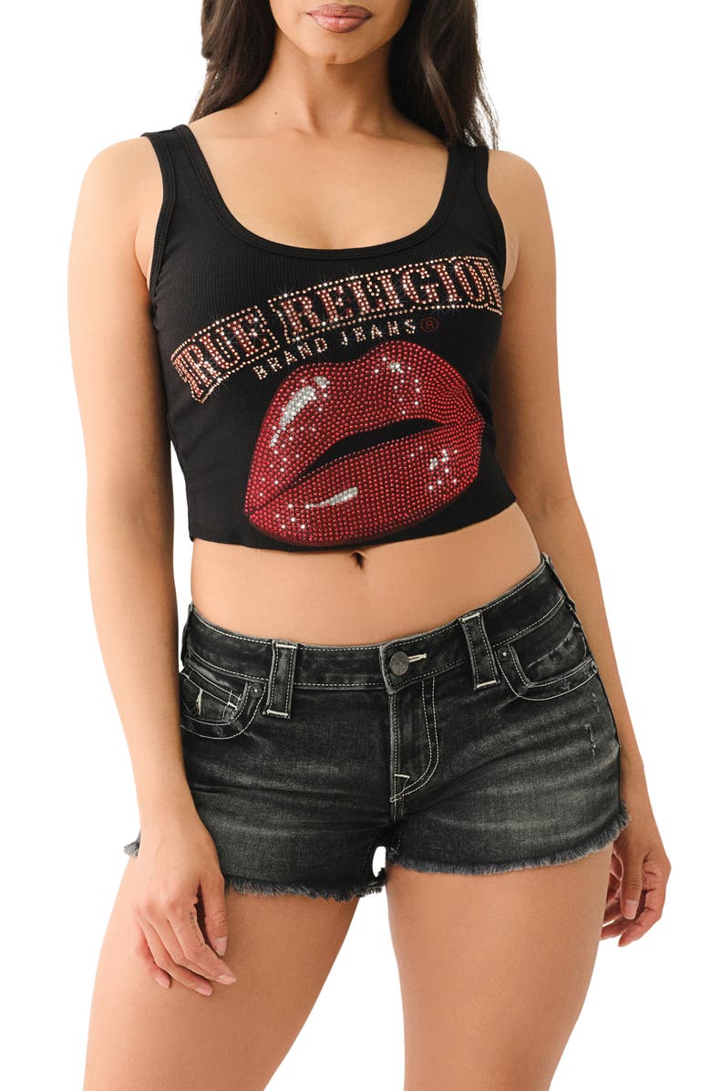 True Religion Rhinestone Crop Tank, Main, color, 