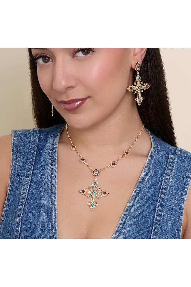 Boho Luxe Cross Drop Earrings, Alternate, color, Gold