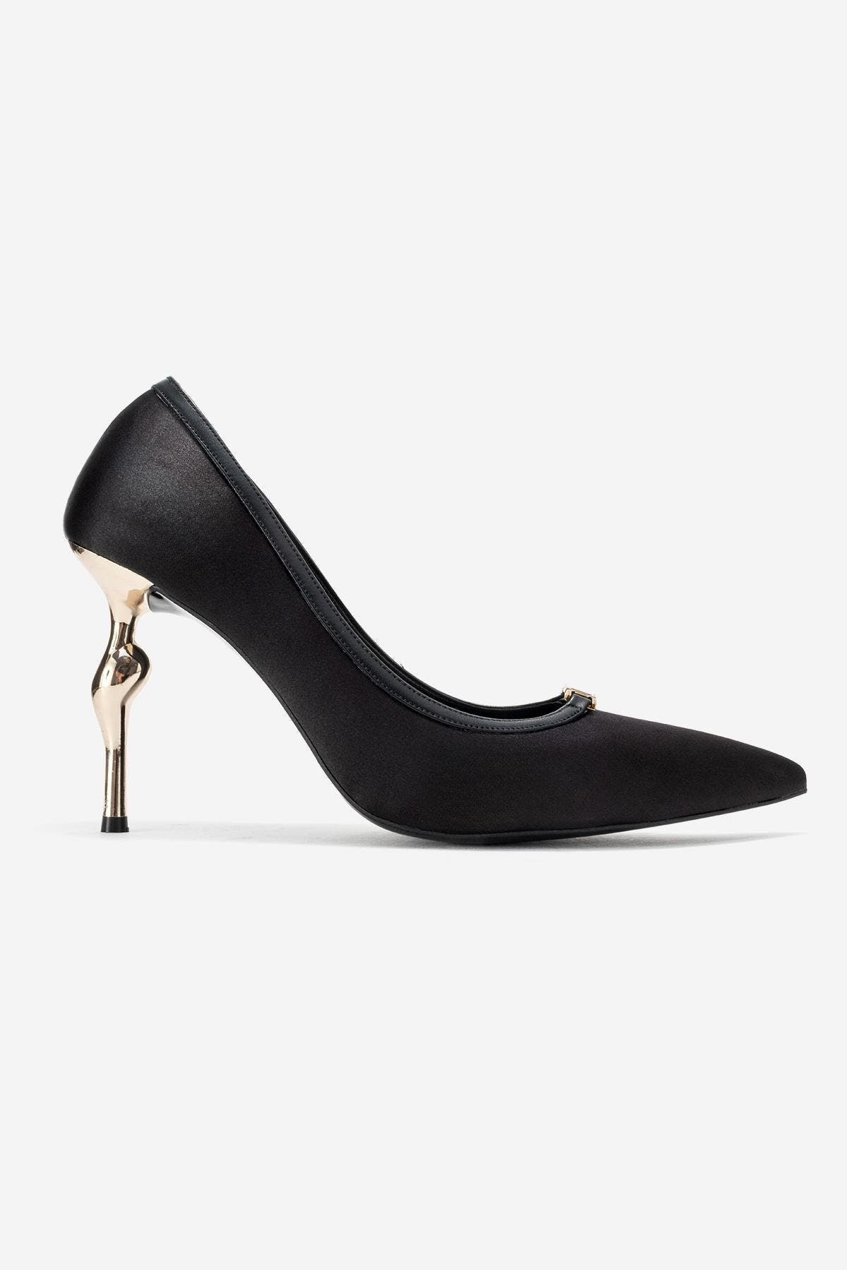 Prologue Shoes Milos Buckle Pointed Toe Pump, Alternate, color, Black Satin