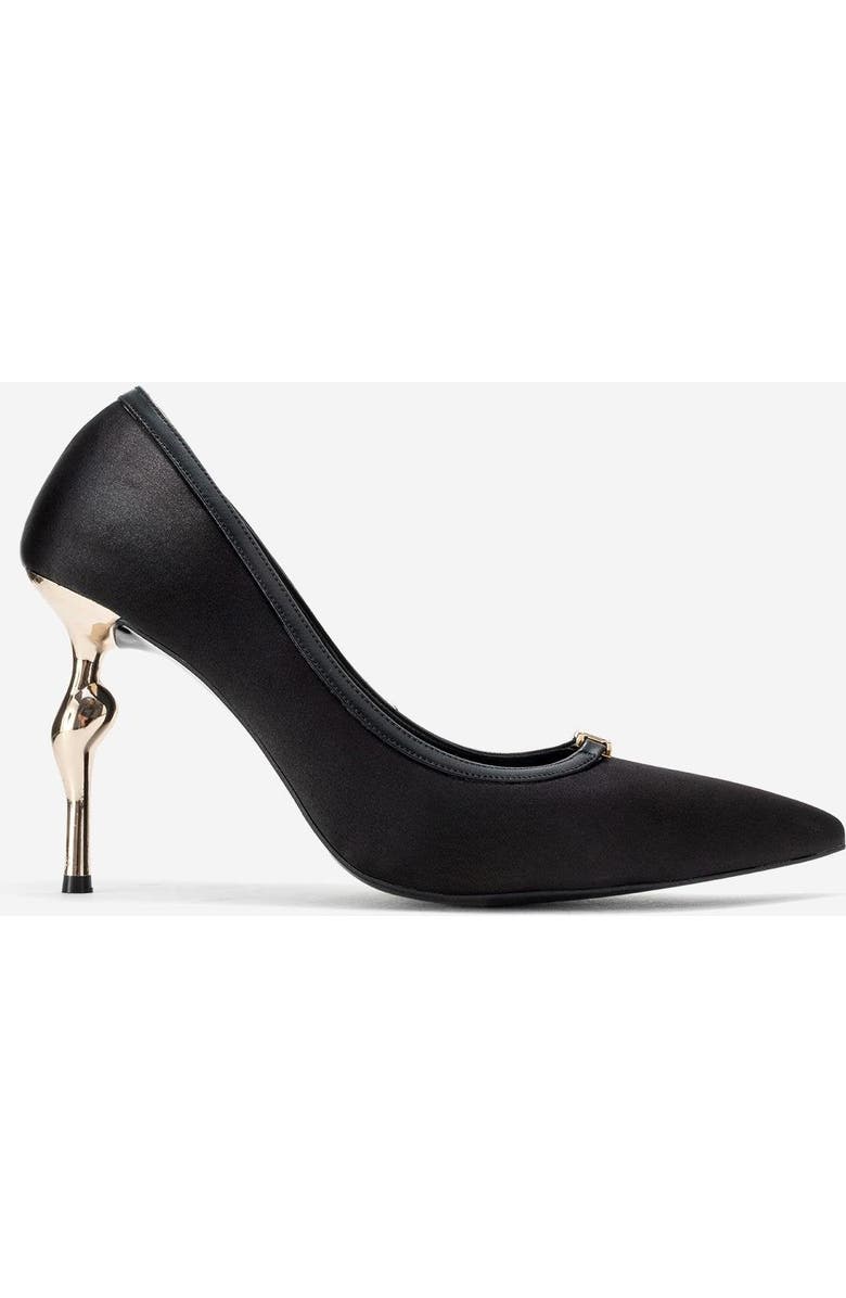 Prologue Shoes Milos Buckle Pointed Toe Pump, Alternate, color, Black Satin