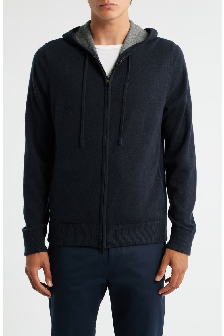 Cashmere Zip Hoodie Sweater, Alternate, color, COASTAL/ MEDIUM HEATHER GREY
