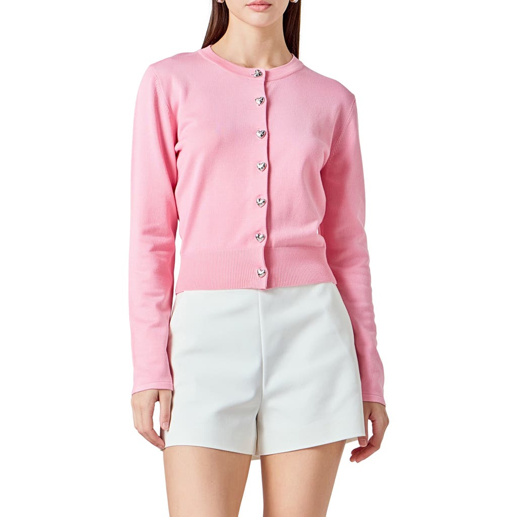Endless Rose Heart Button Cotton Cardigan In Pink