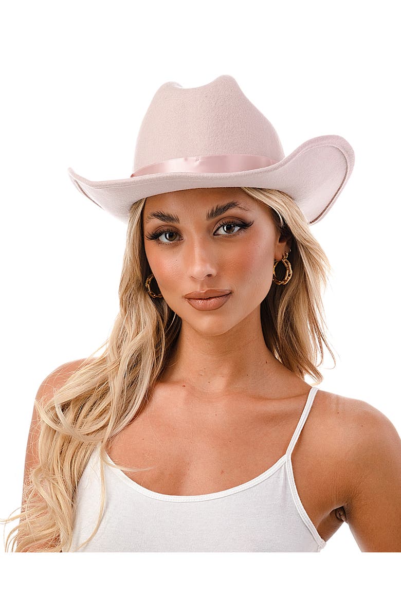 MARCUS ADLER Satin Ribbon Wool Cowboy Hat, Alternate, color, Pink