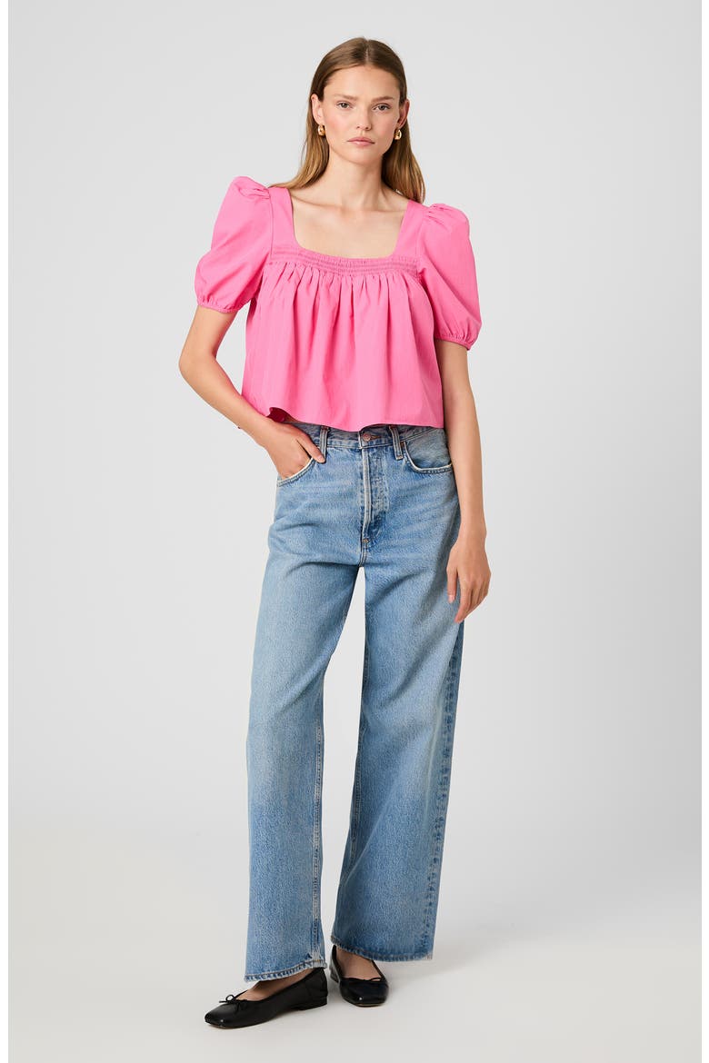 Cambria Cotton Puff Sleeve Top, Alternate, color, GUAVA PINK
