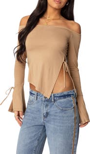EDIKTED Jeni Asymmetric Side Tie Top