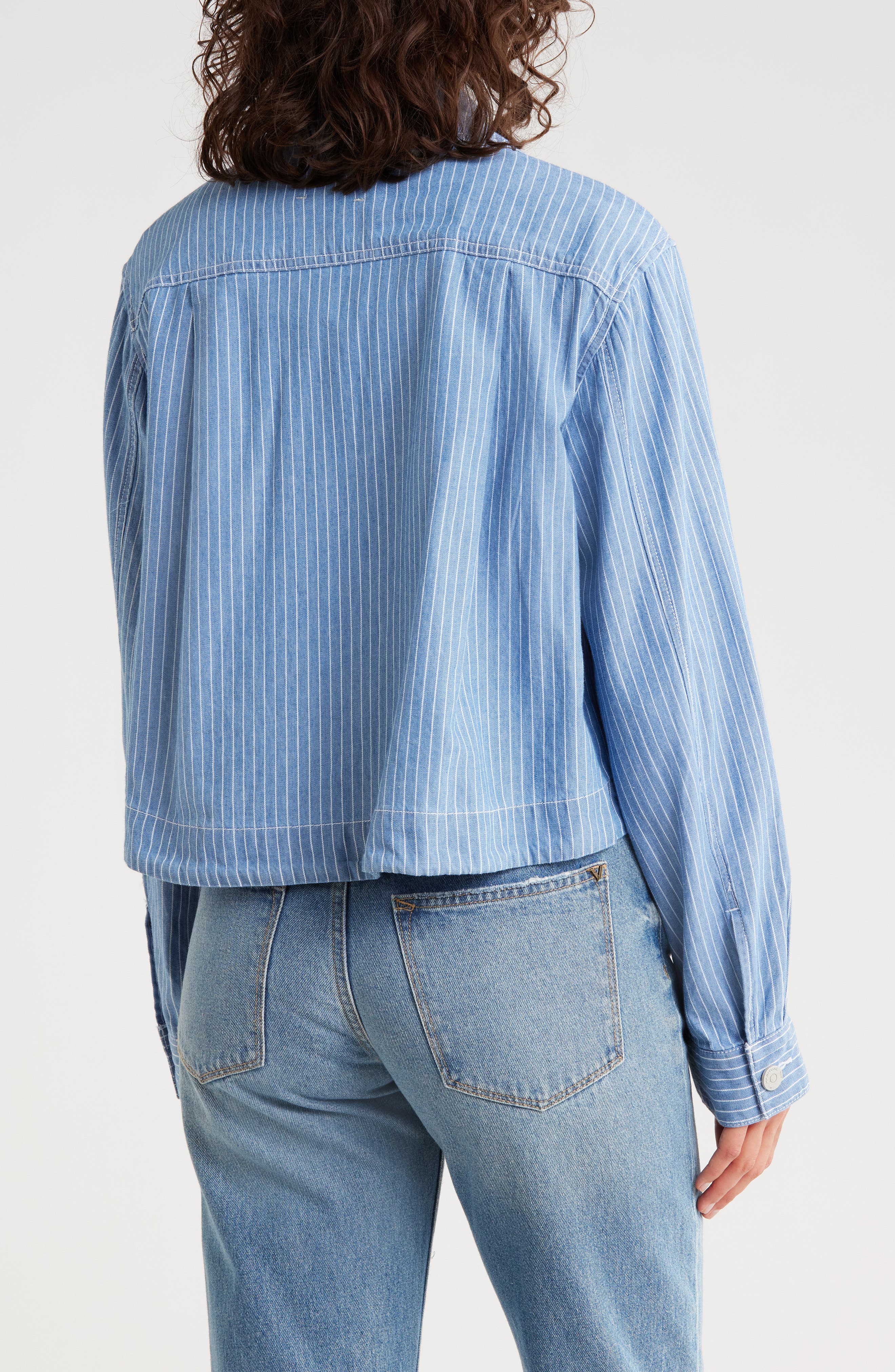 Stripe Swingy Crop Shirt Jacket - image 2