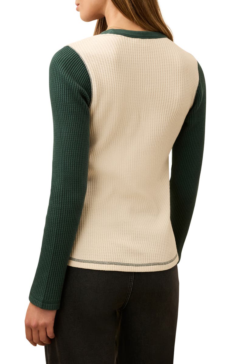 Faherty Apres Colorblock Long Sleeve Waffle Knit Top, Alternate, color, Seamoss Varsity