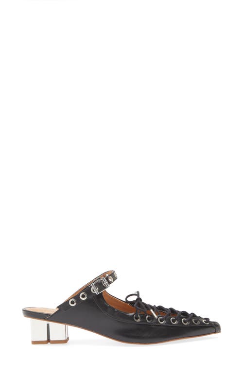Shop Ganni Eyelets Lace-up Mule In Black