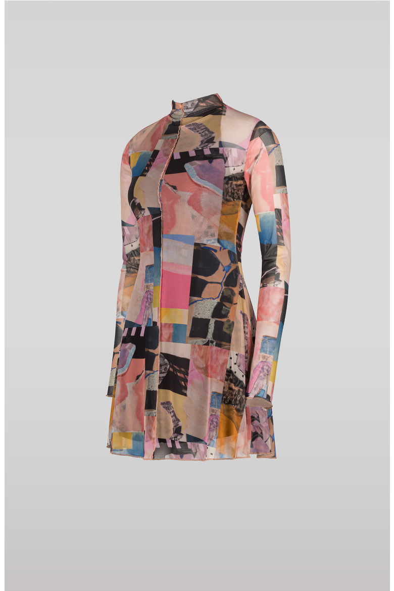 Collage Mesh Dress, Alternate, color, Blush Pink / Multicolor