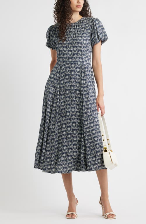 Chelsea28 Shirred Neck Puff Sleeve Midi Dress In Black