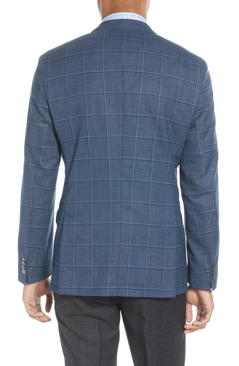 BOSS Hartlay Trim Fit Windowpane Wool Sport Coat, Alternate, color, Teal