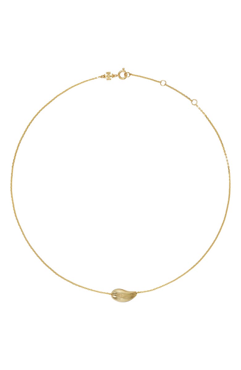 Tory Burch Small Pierced Pendant Necklace, Main, color, Light Brass