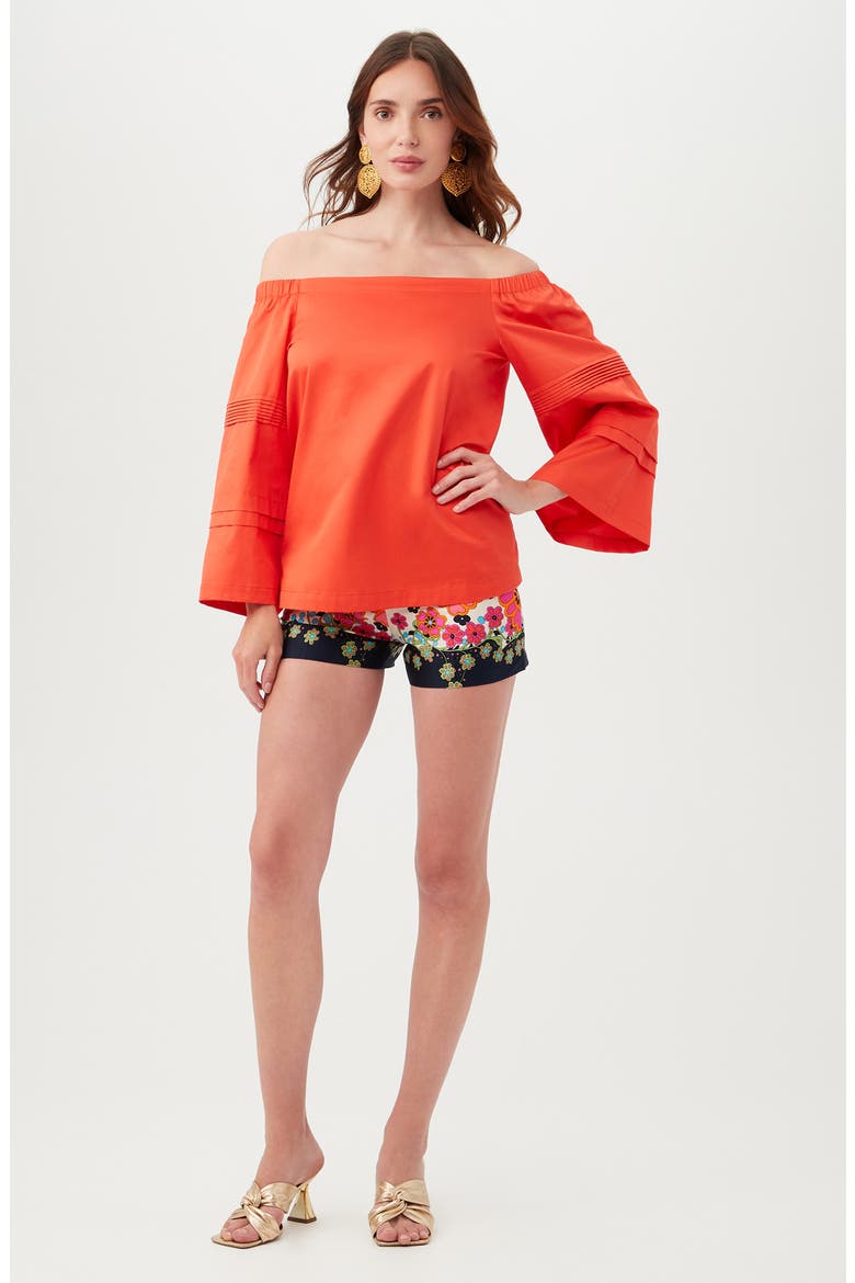 Wavey Organic Cotton Off the Shoulder Top, Alternate, color, FERRY RED