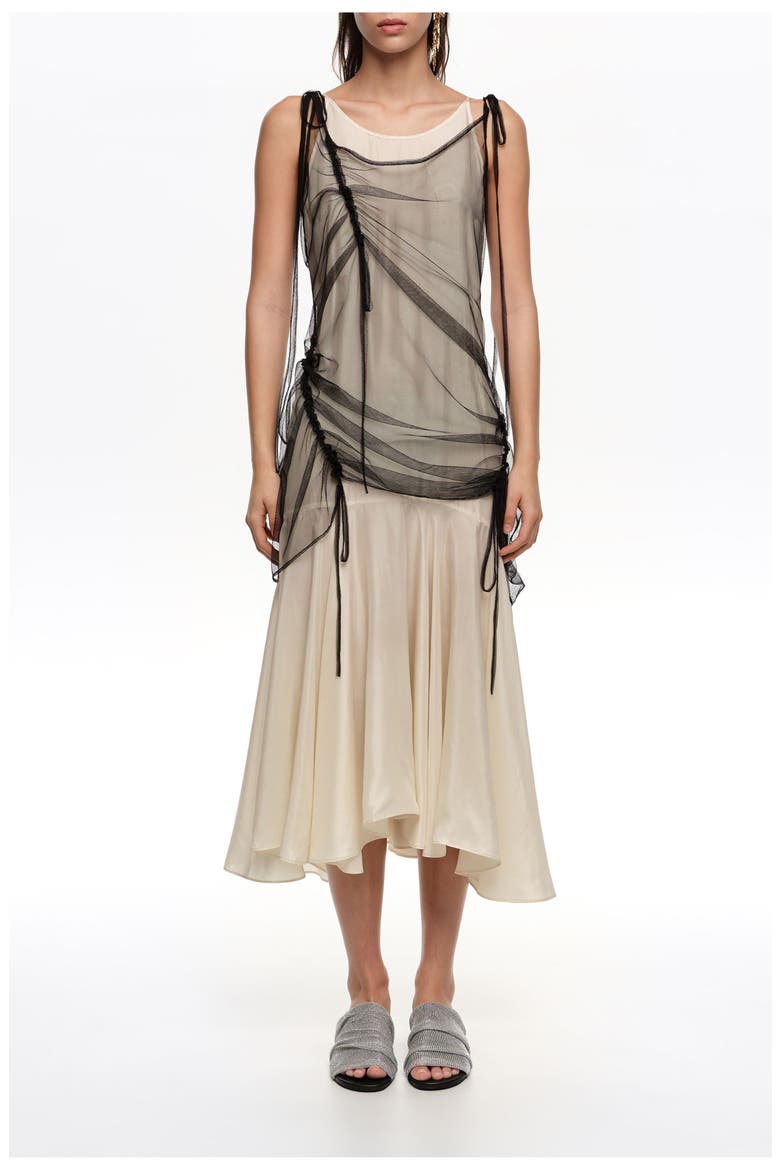 Camisole Dress With Mesh Overlay, Main, color, BLACK
