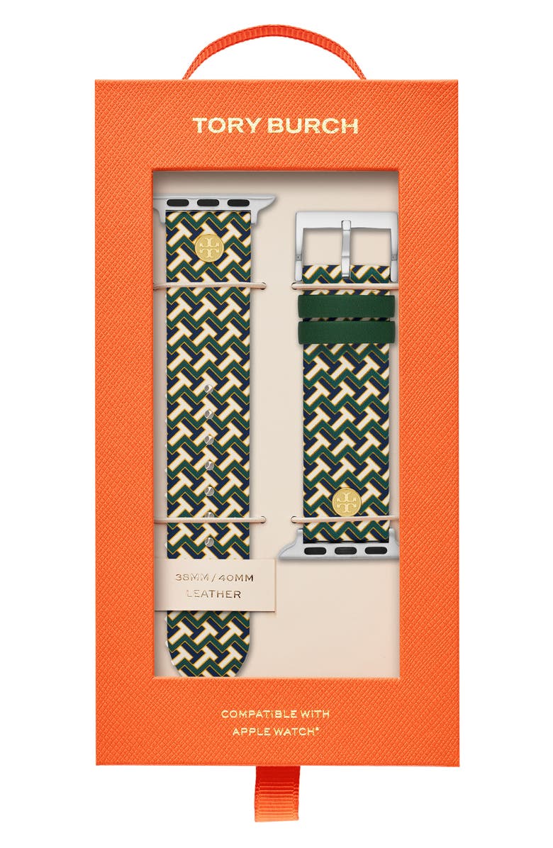 Tory Burch T-Zag Leather Strap for Apple Watch<sup>®</sup>, 38mm/40mm, Alternate, color, 