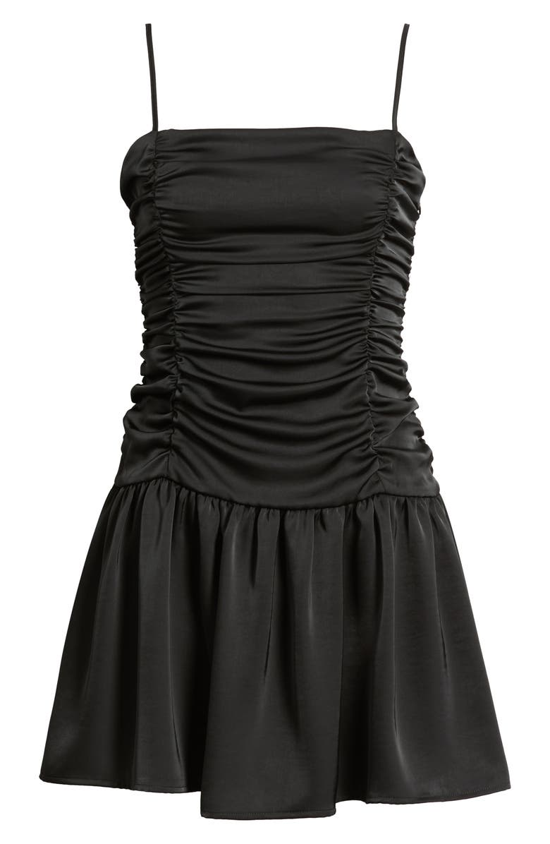 BP. Ruched Satin Drop Waist Minidress, Alternate, color, Black