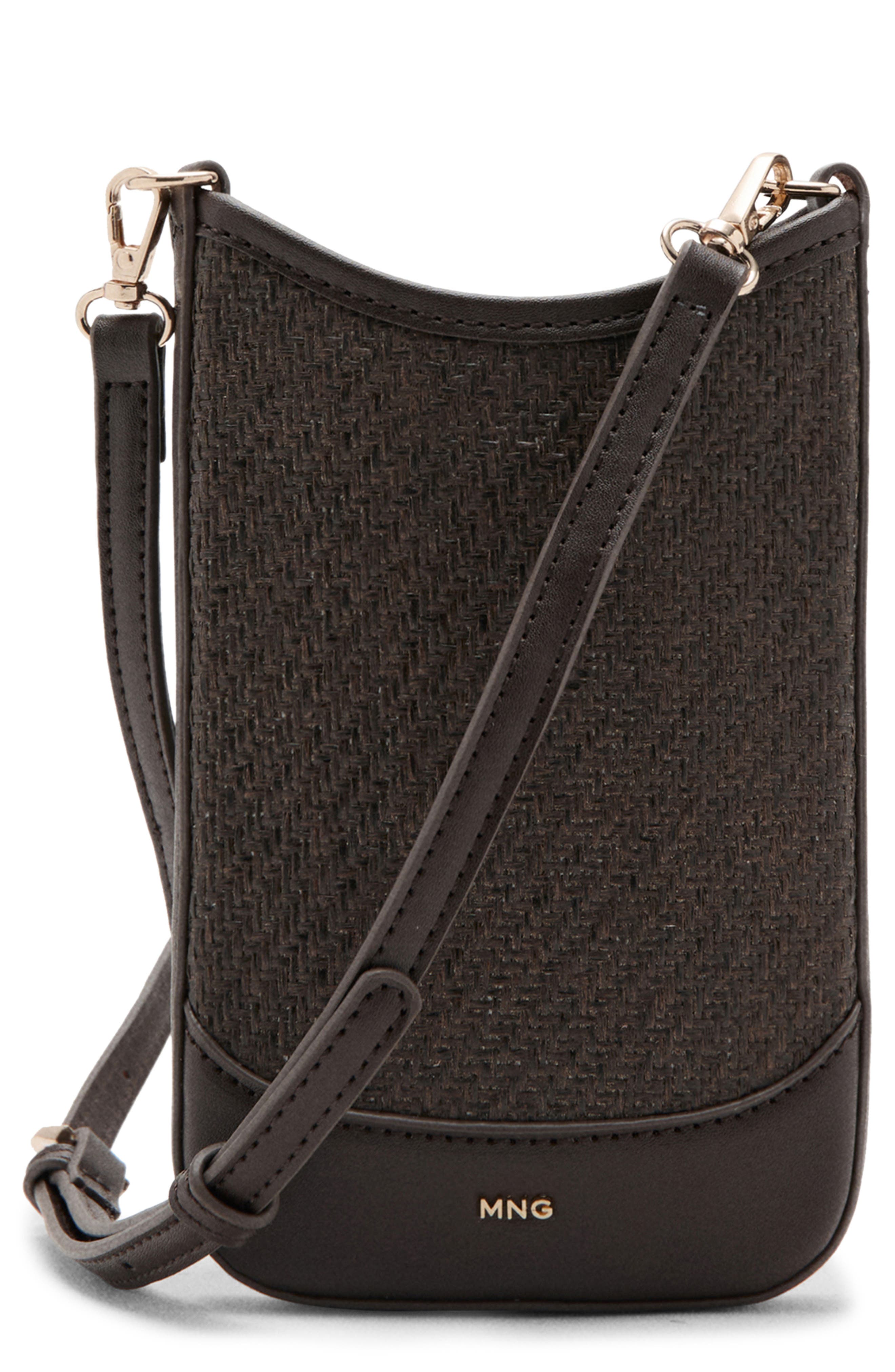 MANGO Woven Phone Crossbody Bag, Main, color, Chocolate