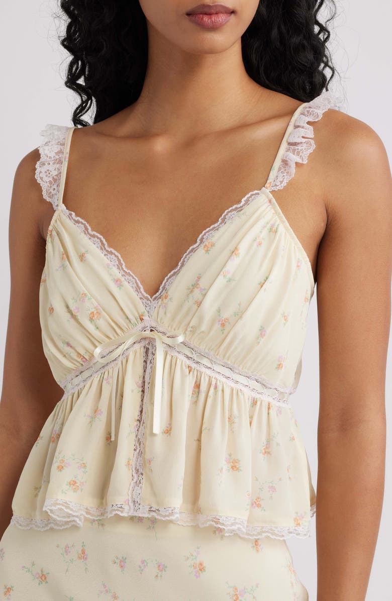 LoveShackFancy Nicoleta Lace Trim Camisole, Alternate, color, Lemon Haze