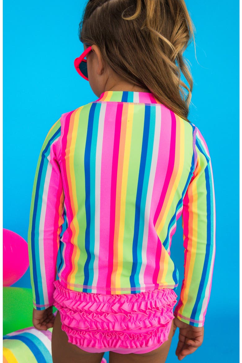 Kids' Long Sleeve Ruffle Hem Two-Piece Rashguard Swimsuit, Alternate, color, PINK MULTI